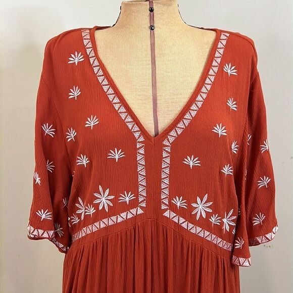 Shein Burnt Orange Embroidered Boho Dress - Size 1XL - Picture 3 of 10